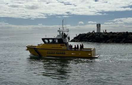 The QF6 Mooloolaba Coast Guard setting out to give a sailor’s farewell to Marie Jansen’s husband John