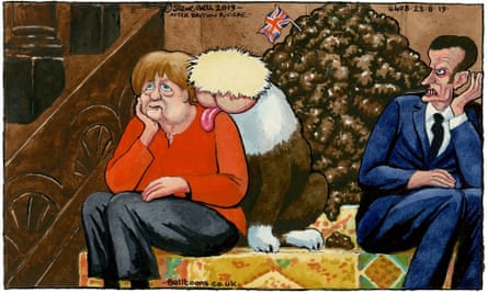 ‘In a reprise of Sympathy in 2019, a much older Merkel takes on the role of the girl on the stairs, forced to bear the attentions of the monstrous Arse Dog Johnson.’