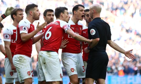 Come on ref! Granit Xhaka argues a bit too much with the referee and is awarded a yellow card for his troubles.