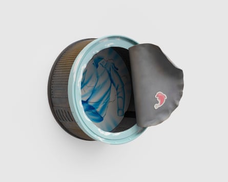 A round box with the lid peeling off