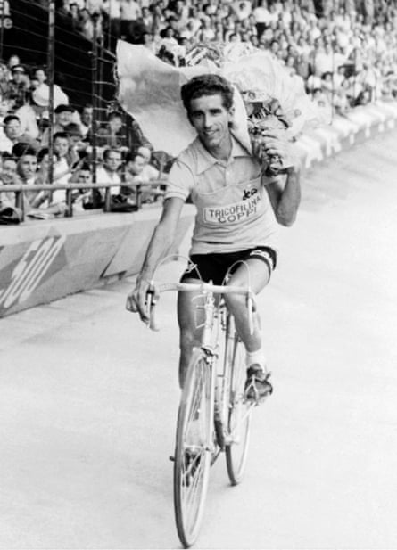 Federico Bahamontes doing a victory lap in the Parc des Princes, Paris, after winning the Tour de France in 1959.