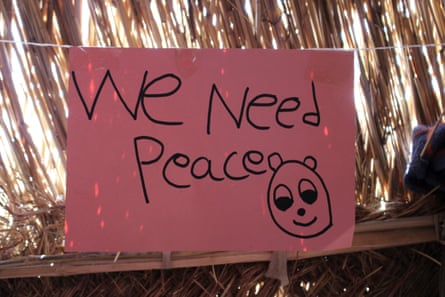 Notice saying ‘We need peace’ in a women’s support centre in Adré camp, Chad.