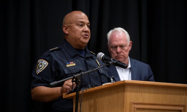 Uvalde police chief Pete Arredondo speaks at a press conference.