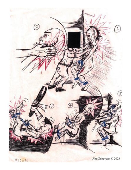 Drawing of a prisoner being tortured.