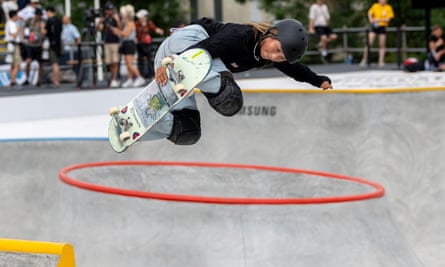 Sky Brown competes in the park final in the Olympic Qualifier Series in Budapest