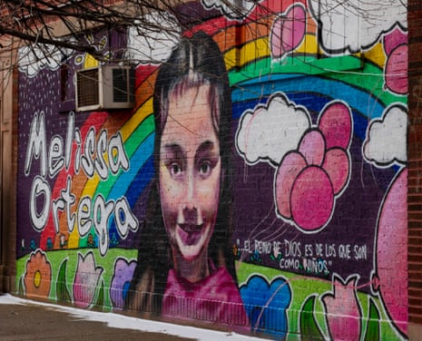 Memorial mural including a portrait of 8 year old Melissa Ortega who was killed during a gang gunfight.