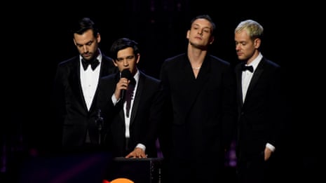 Brit Award best group winners address misogyny by quoting the Guardian’s Laura Snapes – video