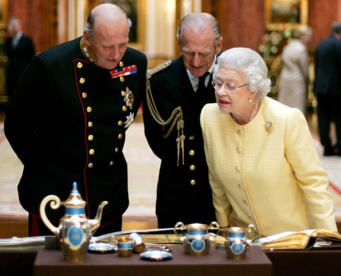 The Queen with King Harald V of Norway, left, and Prince Philip in 2005.
