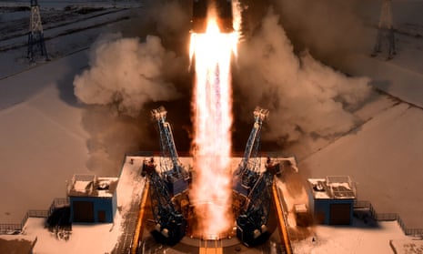 The Soyuz-2.1b rocket carrying Russia’s Meteor-M 2-1 weather satellite and other equipment lifts off from the launch pad at the Vostochny cosmodrome