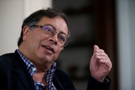 Portrait of Colombia's president Gustavo Petro in conversation