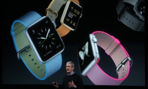Cook speaks about the Apple Watch at the Apple headquarters earlier this year in Cupertino, California.