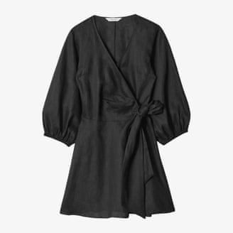 & Other Stories Linen wrap mini dress in black.