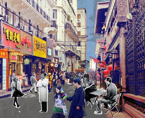 Montage of different people in a Chinese street