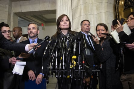 Mary Barra, the chief executive officer of General Motors, speaks to reporters in Washington.
