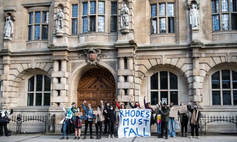 Campaigners protesting outside Oriel College, Oxford, in May. 