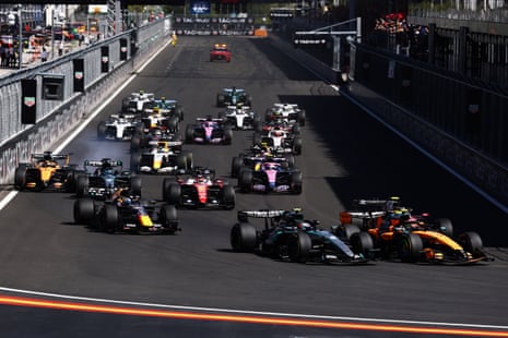 Drivers battle for track position at the start of the race.