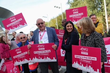 Lisa Nandy, the culture secretary, joining a CWU protest this morning about protecting 600 local jobs which the BT group plans to cut.