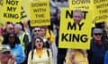 Protesters hold signs saying 'Down with the Crown' at a rally organised by the group Republic  in London on Sunday