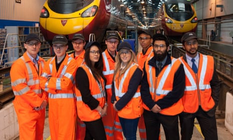 Alstom apprentices and graduates with Pendolino trains.
