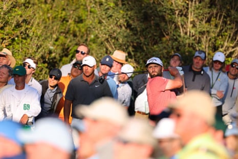 Spain's Jon Rahm hits his tee shot on the 15th hole.