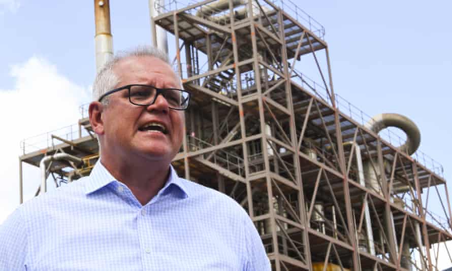 Australian prime minister Scott Morrison visits Northern Oil Refinery in Gladstone, Queensland in January 2021