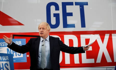 Boris Johnson in front of his ‘Get Brexit done’ campaign bus