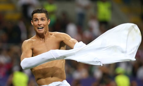 Real Madrid’s Cristiano Ronaldo celebrates scoring the decisive penalty in the Champions League final against Atlético Madrid. 