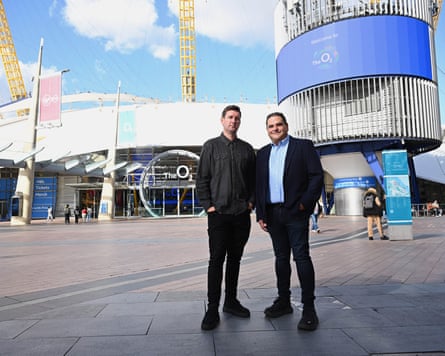Virgin Media O2’s Gareth Griffiths and AEG’s Paul Samuels at the O2 in London.