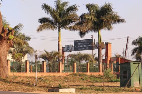 a sign on an entryway reads 'welcome to Matsapha correctional complex'