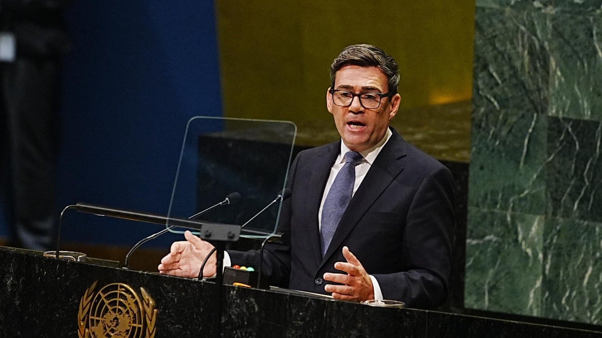 Andy Burnham calls out Russia as a hostile actor in misinformation war during UN address – video
