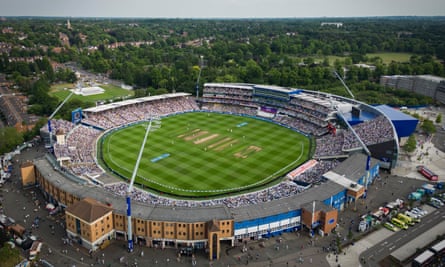 An aerial view of play during the first Test match between England and Australia at Edgbaston on 16 June 2023