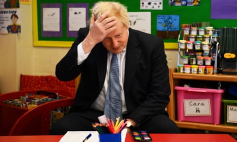 Boris Johnson has pause for thought on a visit to Field End infant school in his Uxbridge and South Ruislip constituency on Friday.