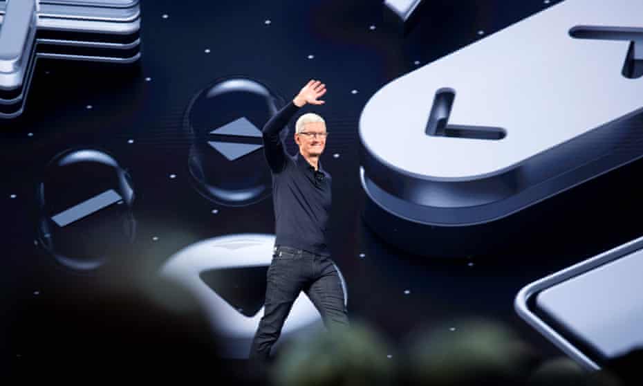 Apple CEO Tim Cook on stage the Worldwide Developer Conference in San Jose, California.