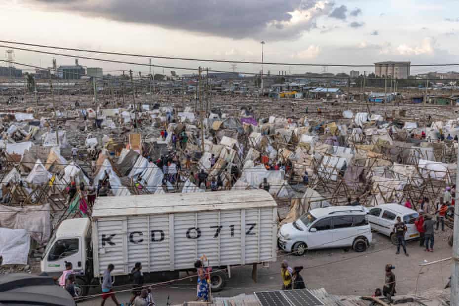 A makeshift displacement camp that has sprung up in the rubble of Mukuru Kwa Njenga