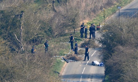 Police searching the area where Sian O’Callaghan’s body was found.