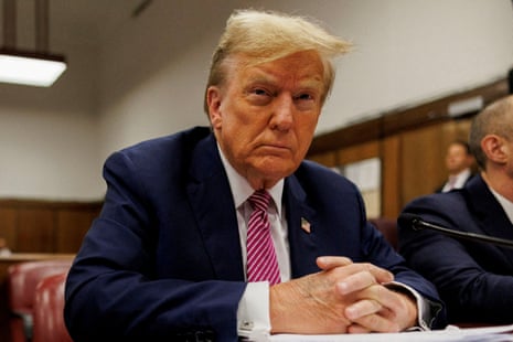 Former US president and current Republican presidential candidate Donald Trump sits at the defendant’s table at Manhattan criminal court in New York, U.S., 19 April 2024.