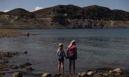 people gaze out at lake mead