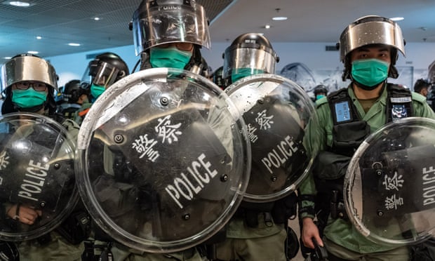 Riot police during a demonstration in a shopping mall in Hong Kong