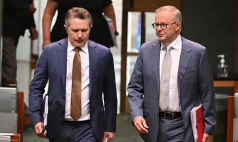The education minister, Jason Clare, and the prime minister, Anthony Albanese, at Parliament House.