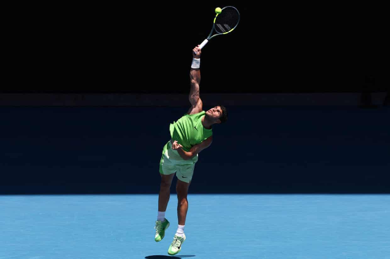 Carlos Alcaraz beats Tommy Paul in a convincing win to advance to the quarter-finals. Photograph: Izhar Khan/AFP/Getty Images