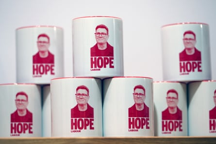 Mugs with Andy Burnham’s picture above the word ‘hope’.