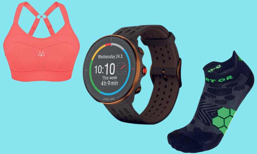 TravelGuides - Christmas sporting gifts guide: from portable chairs to vodka and gin | Sport 5 Left to right: Maaree.com Solidarity high-impact sports bra., the Polar Vantage M2 multisport GPS watch, Enertor.com Energy run sock.