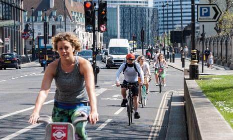 People cycling on quiet roads in Westminster, central London