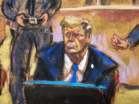 Donald Trump in Manhattan state court in New York City, 18 April 2024 in this courtroom sketch.