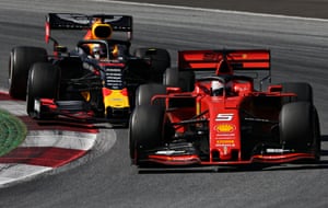 Vettel tries to delay Verstappen.