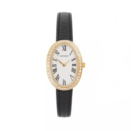 Sekonda Womens Bellamy Black Leather Strap with Stone Set White Dial