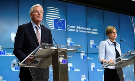 Michel Barnier and Bulgarian vice premier minister and Foreign minister Ekaterina Zaharieva speaking during a joint press conference after a general affairs council meeting today.