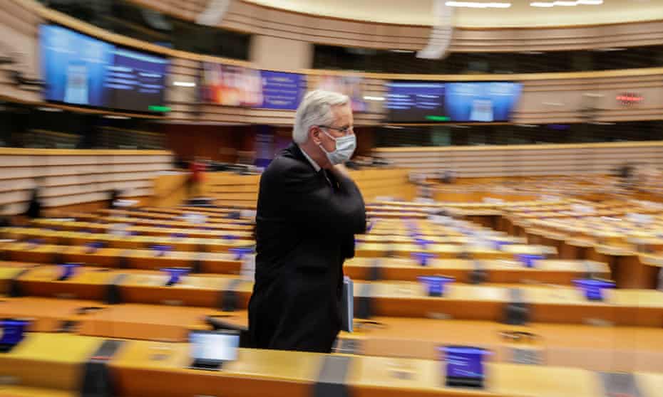 Michel Barnier leaves the European parliament in Brussels, Belgium.