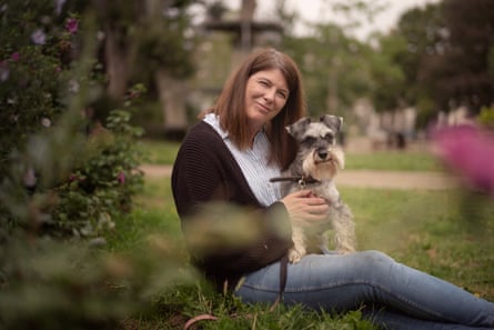 Sally Yates and Effie the schnauzer, photographed near their London home. They are about to move to Dorset.