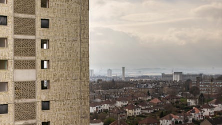 A view of the city and one of the tower blocks from one of the demolished blocks